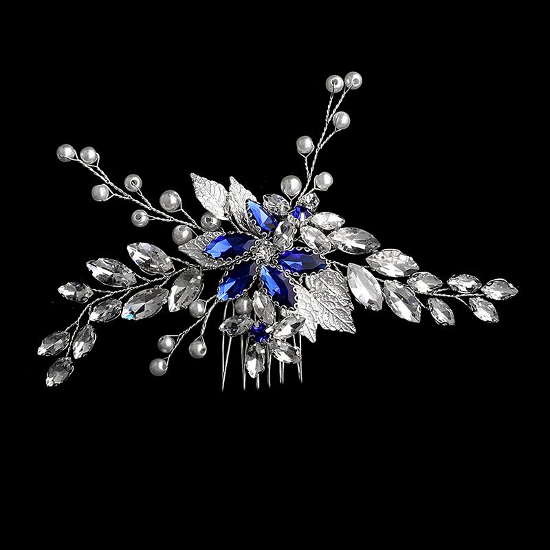 New Silver Alloy Hair Comb Handmade Pearls Rhinestones Fashion Metal Headpiece Elegant Hair Jewellery Accessory For Women