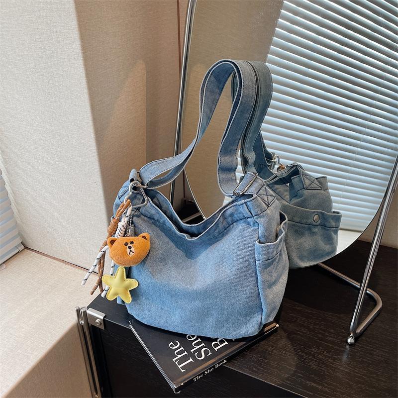 Denim-Umhängetasche mit großer Kapazität Damen Retro Pendler Umhängetasche