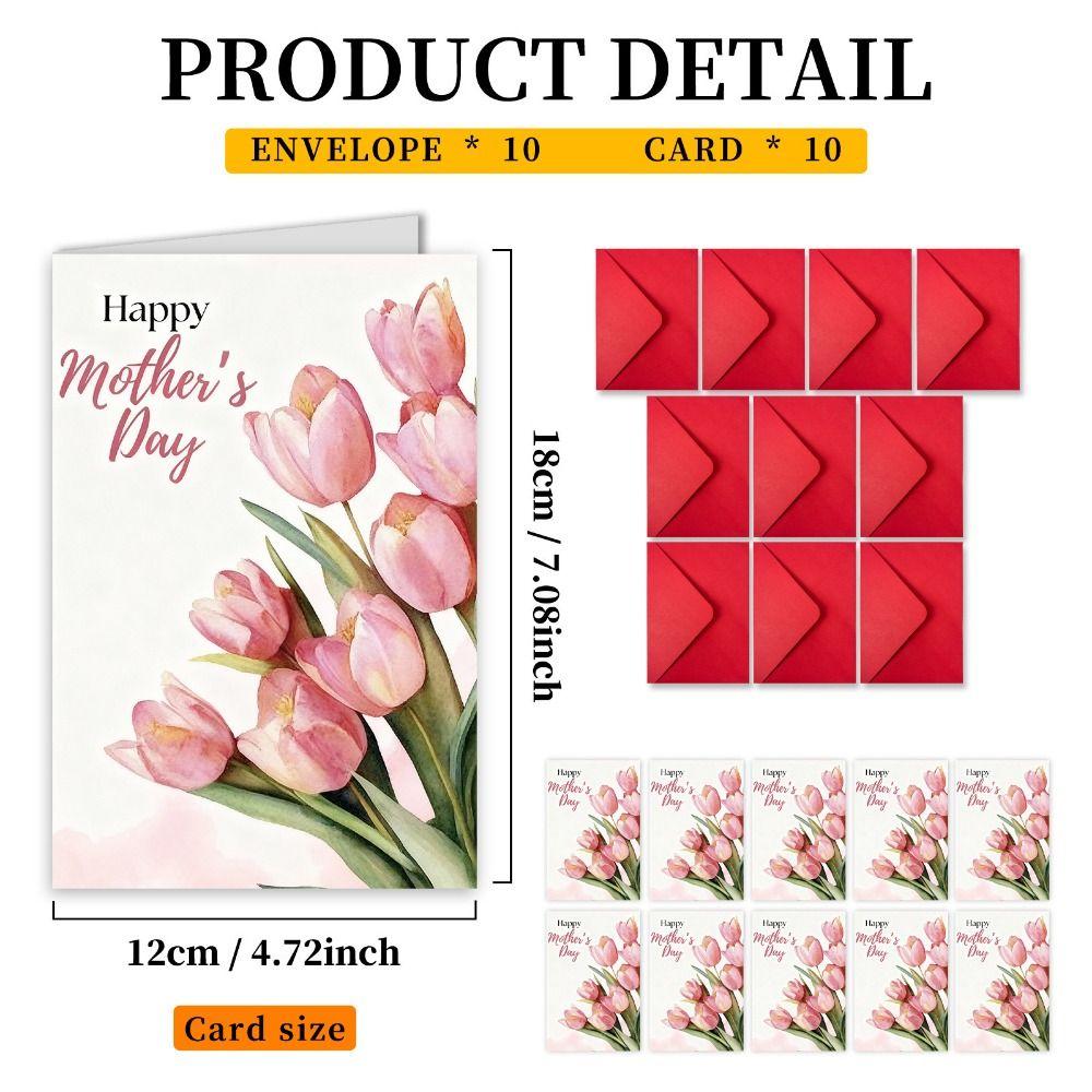 10Pcs/Set Folding Mother's Day Greeting Card Elegant Holiday Card Thank You Card Invitations Cards