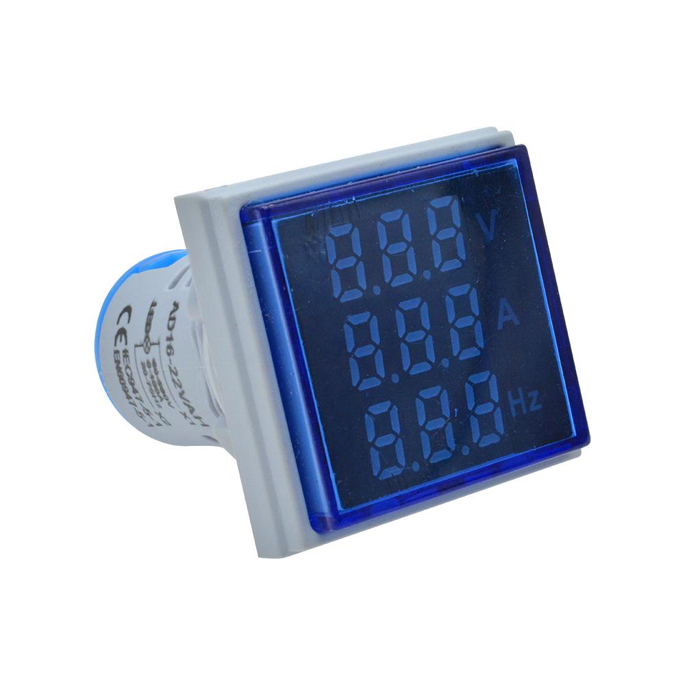 0-100A 50-380V 22MM 3 in 1 Square Mini Digital Voltmeter Ammeter Hz Hertz Frequency Meter Current Voltage Indicator Tester