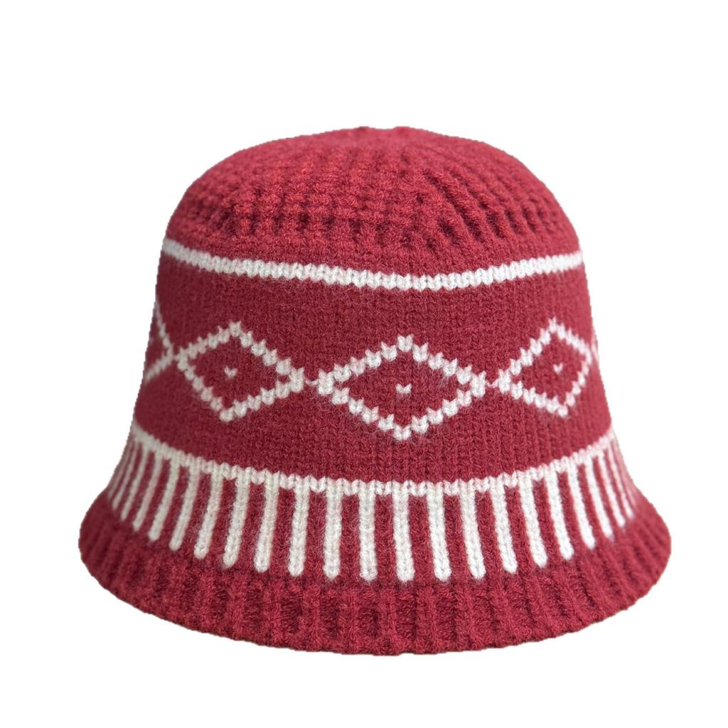Autumn and Winter Rhombus Pattern Woolen Hat for Female Couple Casual Versatile Warm Ear Protection Cold Hat Knitted Hat