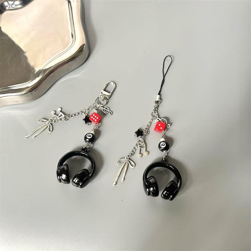 Cute Music Headphones Shaped Keychain Pendant Phone Chain Backpack Bow Charm  Trendy Women Bag Hang Couple Accessory Gift