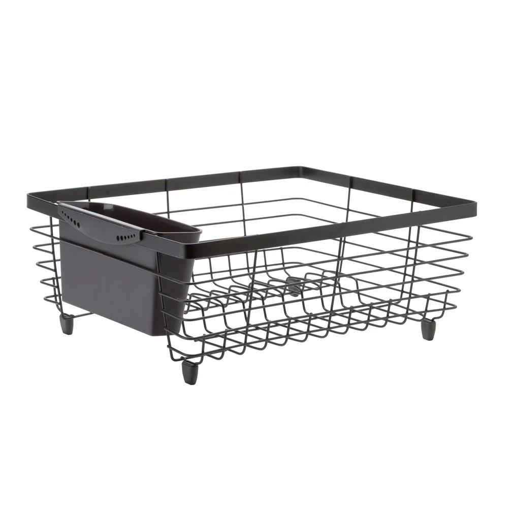 Flat Wire Dish Rack Kitchen Holds 13 Dishes Open Wire Design Includes Cutlery Basket Drain Tray Organizer 100% Iron