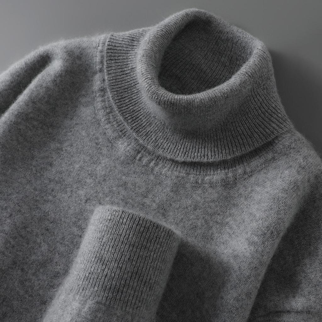 100% Pure Wool Men's High Neck Loose Knit Cashmere Sweater - Autumn/Winter Pullover Sweater