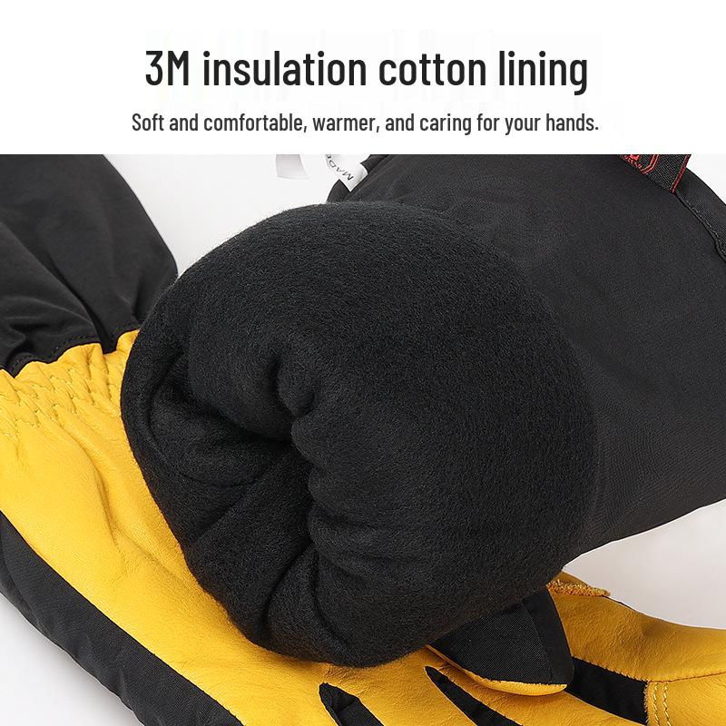 Insulated Cotton Cowhide Ski Gloves: Non-slip, Touchscreen, Long Winter Five-Finger Warmth