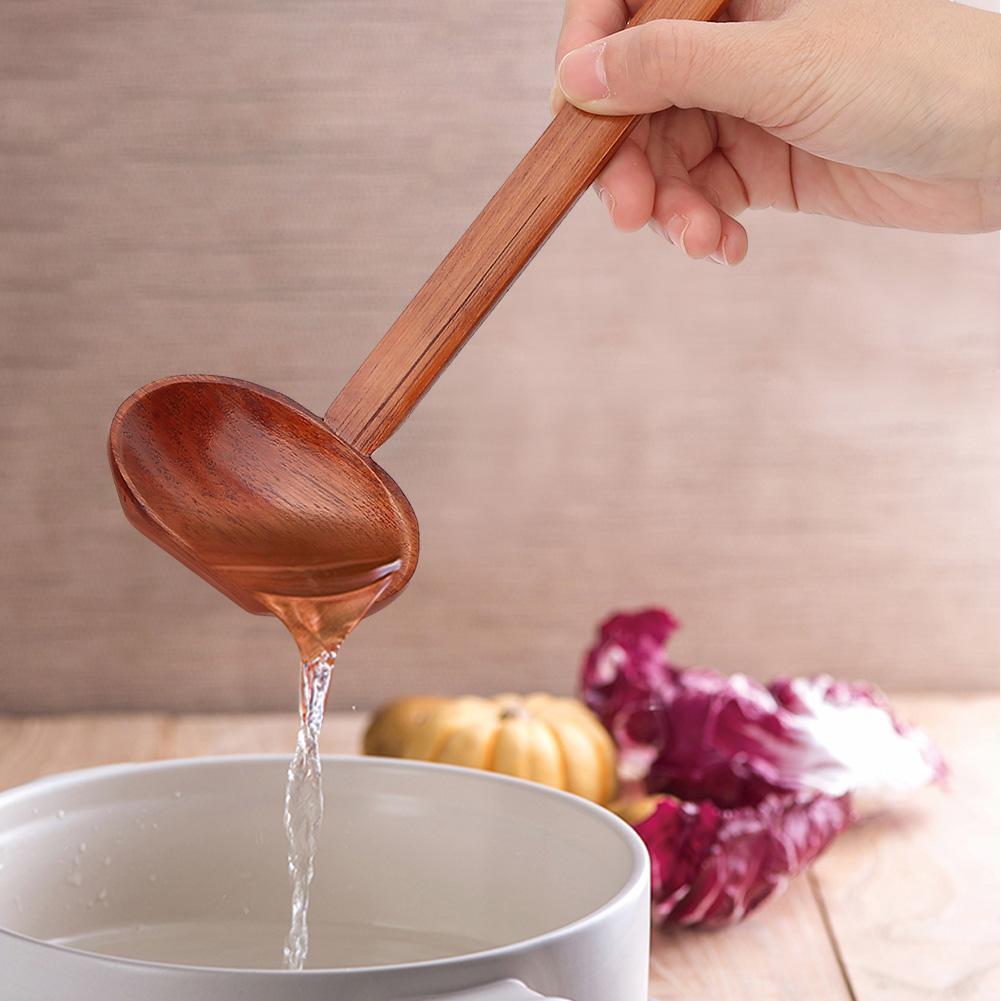 Zestaw sztućców z drewnianą łyżką z długą rączką, łyżka do zupy z makaronem z łyżką cedzakową, narzędzie kuchenne