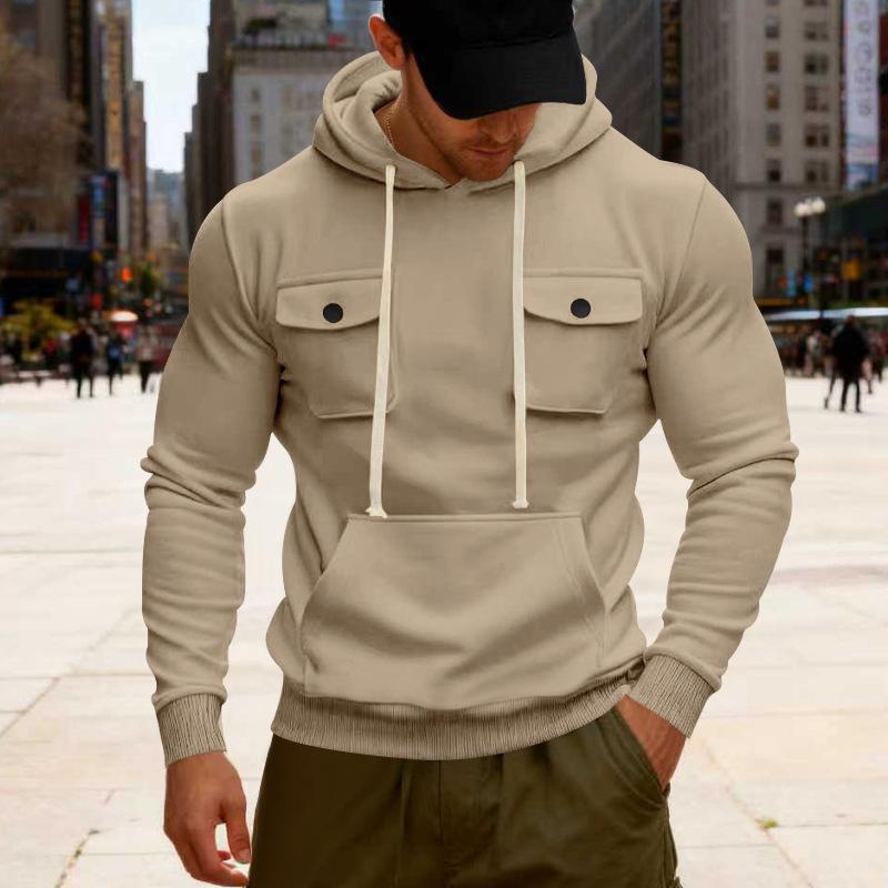 Autumn and Winter Heavyweight Men's Loose Outdoor Sports Velvet Hooded Multi-pocket Casual Workwear Sweatshirt for Men