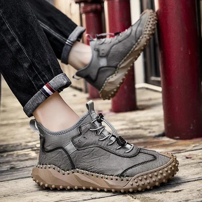 Fashion Mens Leather Casual Handmade Shoes Casual Ankle Boots for Man  Autumn Winter Outdoor Fashion Casual Shoes Male Hombres Botas