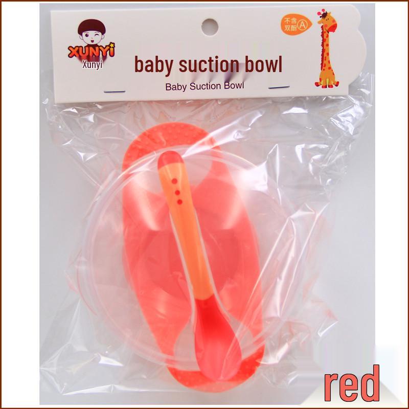 Durable Non-Slip Suction Bowl Set: Includes Infant/Toddler Feeding Bowl, Temperature-Sensitive Spoon & Fork, and Lid.