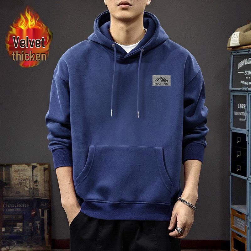 Trendy Men's Hooded Sweatshirt: Loose Fit Spring/Autumn Jacket with Velvet for Couples