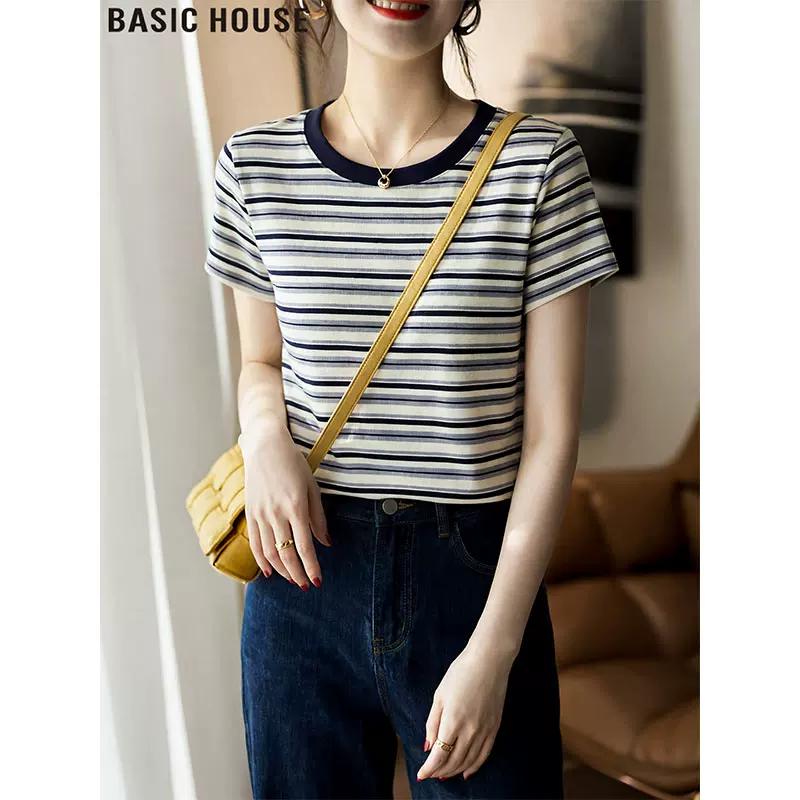 Basic House Women s Striped Cotton T-Shirt L