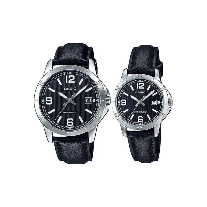 CASIO Unisex Pair Table Series Black Watch MTP-V004L-1B P-V004L-1B Regular Watch Box
