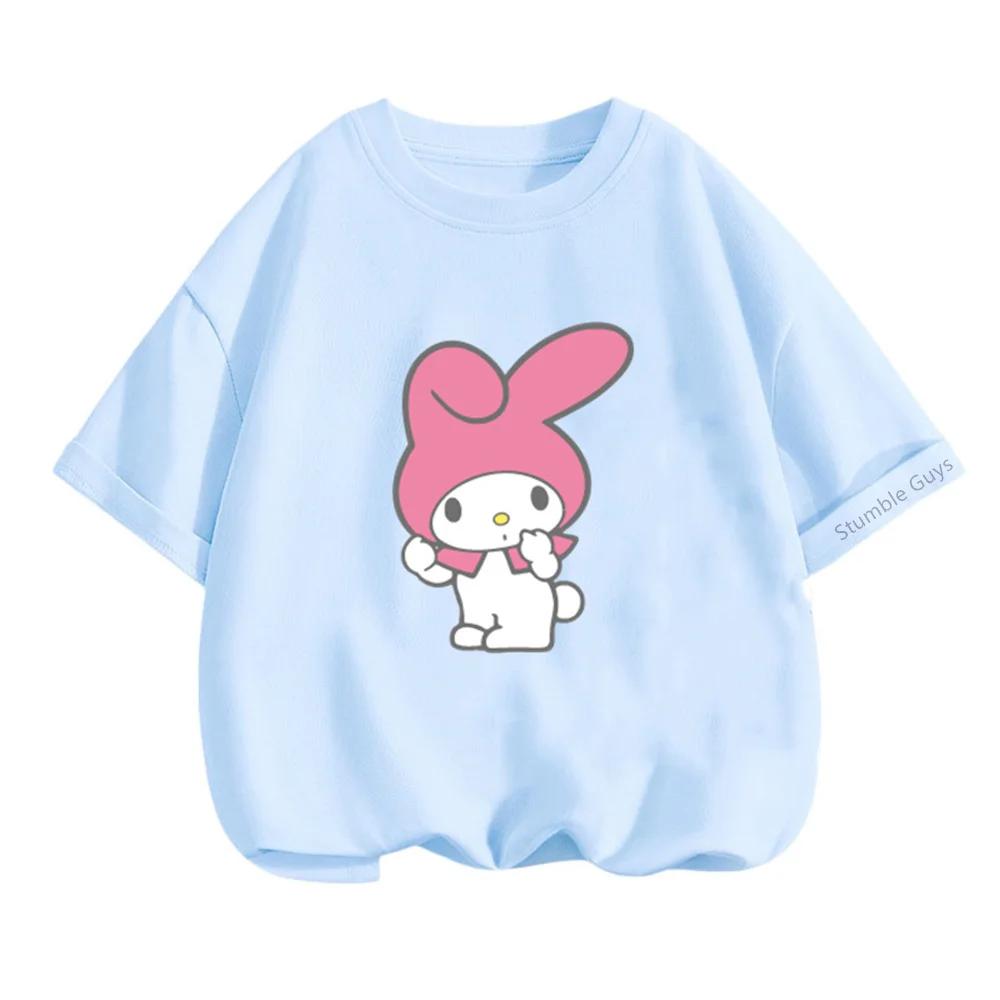 Kawaii My Melody Sanrio Short Sleeve T-shirt 3-14Y Kids Summer Casual Tops Boys Clothes Girls