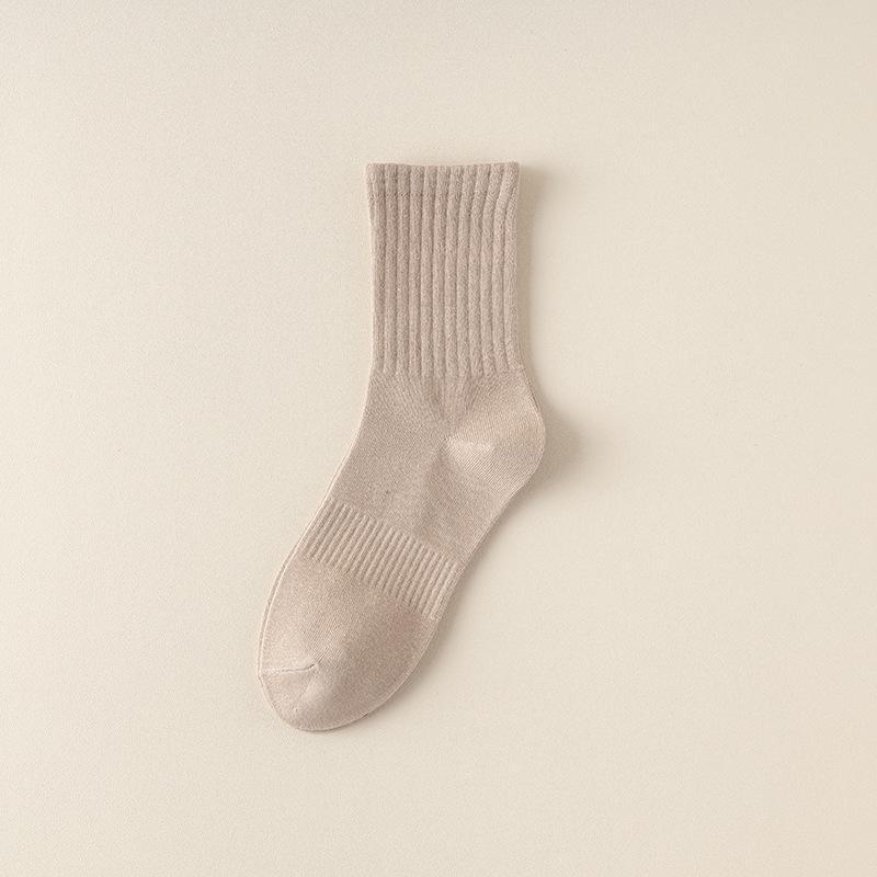Men's Solid Color Combed Cotton Socks – Autumn/Winter Mid-Tube, Casual & Business Styles with Imitation Hand-Sewn Toe