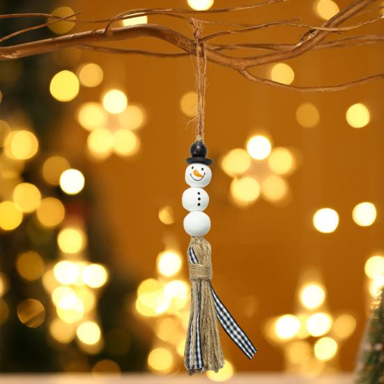 Snowman Bead Garland Exquisite Adorable Wood Rustic White Christmas Snowman Bead for Home Decor