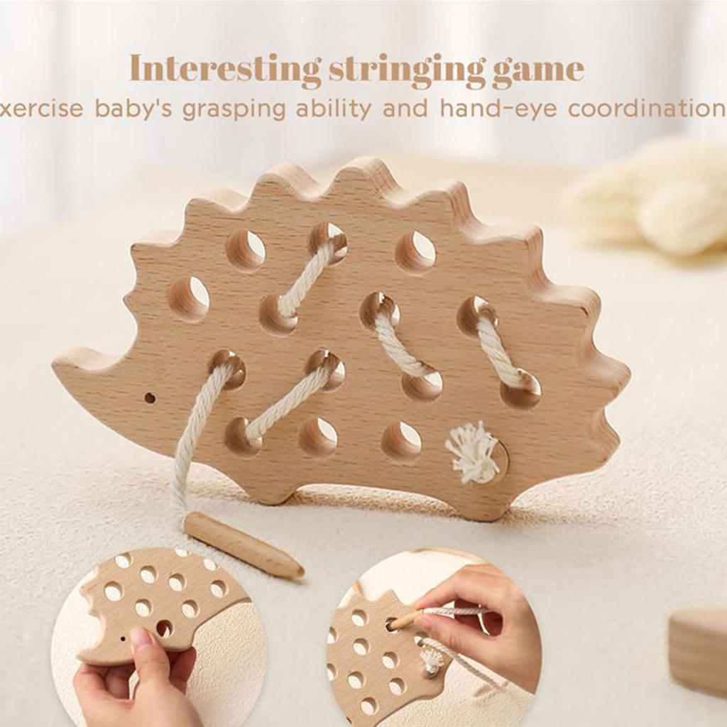 Wooden Hedgehog Threading Board Educational Toy for Kids Hand Eye Coordination Montessori Fine Motor Skills Puzzle Toy