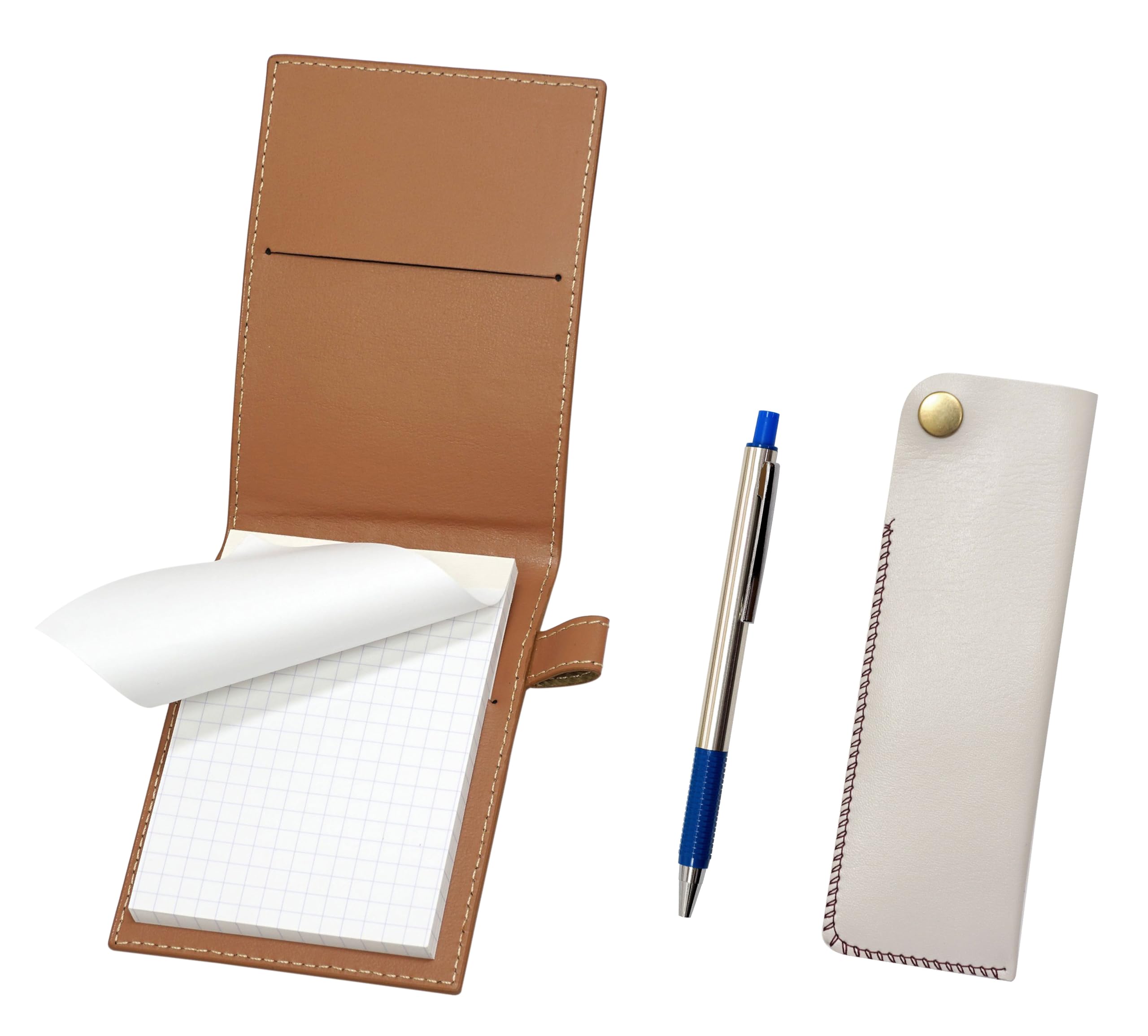 

Mocha Recycled Cowhide Mini Notebook Cover with White Horizontal Snap Pen Case and FB325 Aluminum Straight Knock Ballpoint Pen Set (Blue) синий