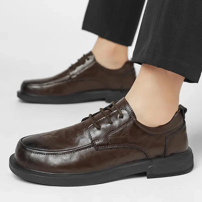 Genuine Leather Shoes Flat Mens Casual Shoes Cowhide Business Brand Male Footwear Soft Comfortable Black Comfortable Classic