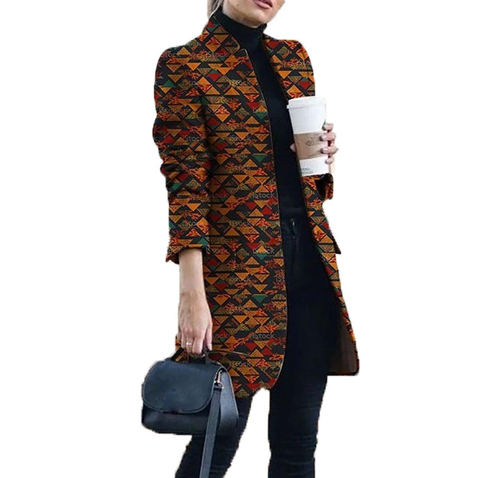 

Женская мода с принтом, повседневное твидовое свободное пальто с клетчатым воротником, верхняя одежда S оранжевый