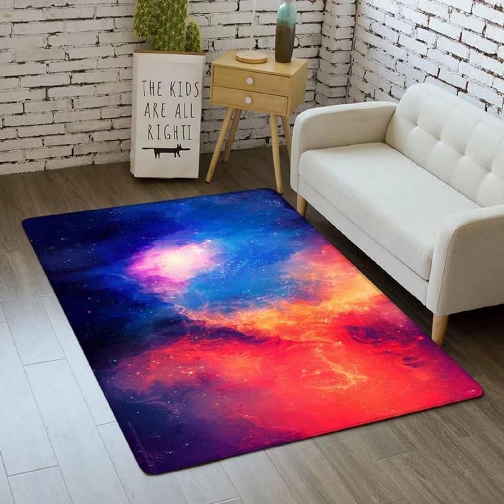 3D Galaxy Area Rug Outer Space Kitchen Floor Mat for Kids Boy Bedroom Non-Slip Nursery Crawling Carpet Dining Room Playroom Pads