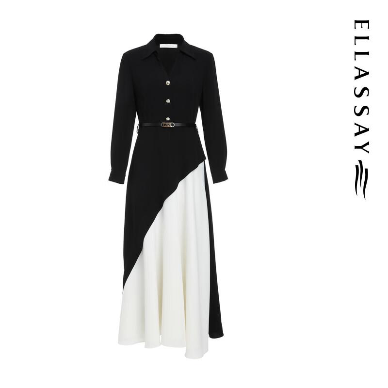 ELLASSAY Women's Black & White Color Block Acetate Long Sleeve Dress