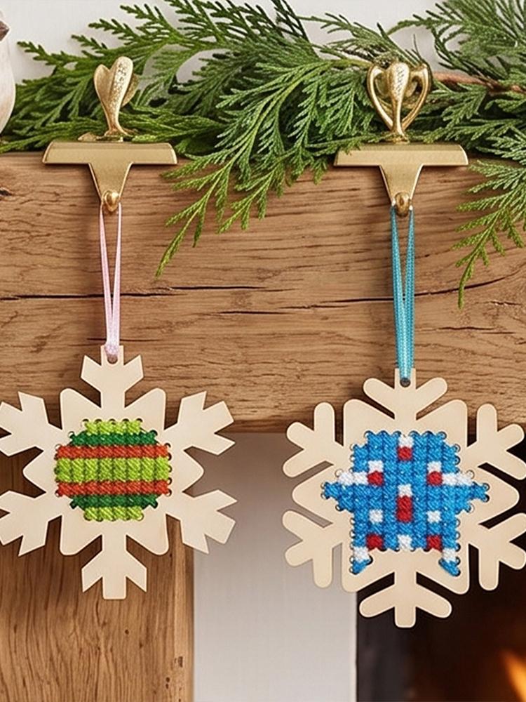 DIY Cross Stitch Kit Christmas Wooden Ornaments Classic Christmas Hanging Decor Beginner Craft Set