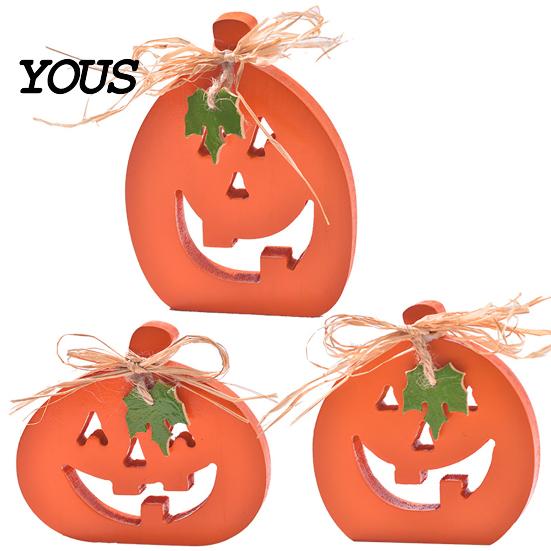 Durable Painted Wood Decor Halloween Indoor Wooden Pumpkin Table Sign, Spooky Tabletop Block Small Fall Signs Tiered Tray Centerpiece for Office Home