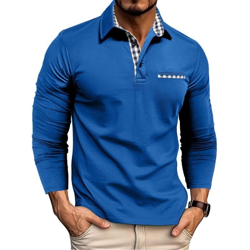 Long Sleeve Color Block Casual Polo Shirt For Daily Wear