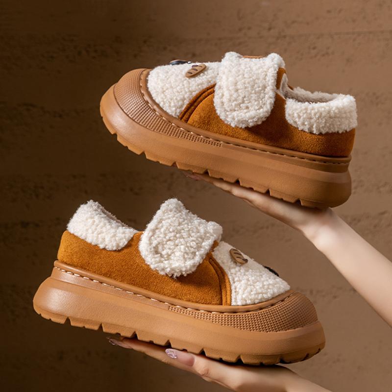 Fashion Cute Thick Bottom Plush Casual Shoes Women 2025 Winter Chunky Platform Eva Sneakers Cartoon Decoration Designer Cotton Shoes