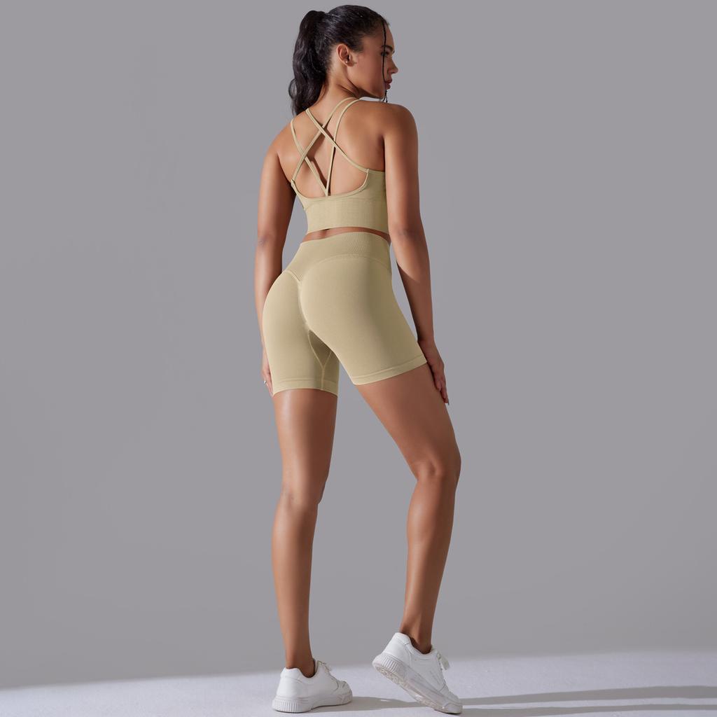 New High Waist Peach Hip Tight Pants Set, Sports Back Yoga Clothes, Running Training Fitness Set, Two Piece Set For Women
