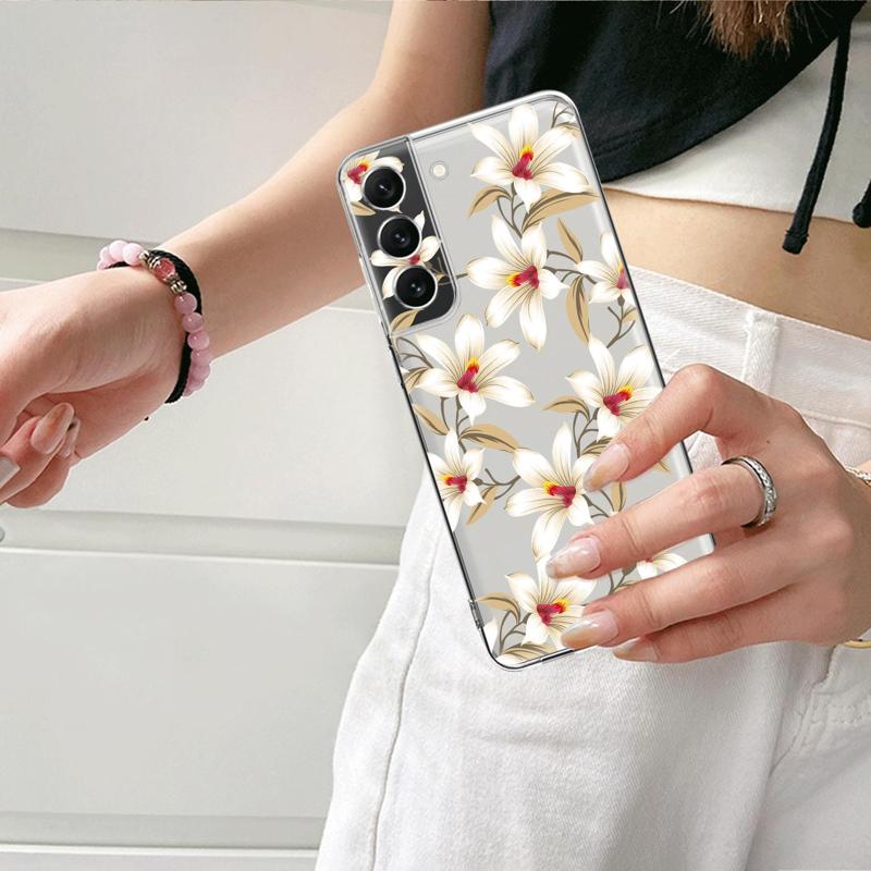 White Flower Floral Clear Case For Samsung Galaxy S23 S22 S21 S20 Fe Ultra S10 S9 S8 Plus 10e S10lite Note 10plus 20ultra