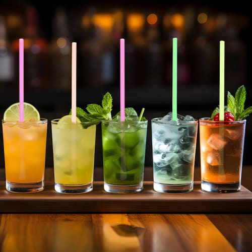 OUNONA Shaved Ice Spoon Straws, Disposable Plastic Spoon-Shaped Straws, Set of 300, Perfect for Ice Smoothies, Milkshakes, and Drinks, Large, Thick, C