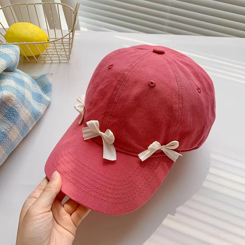 Sweet Korean Pink Bow Baseball Cap For Lady Girl Soft Cotton Adjustable Peaked Hat Outdoor Wide Brim Sun Protection Visors Hats