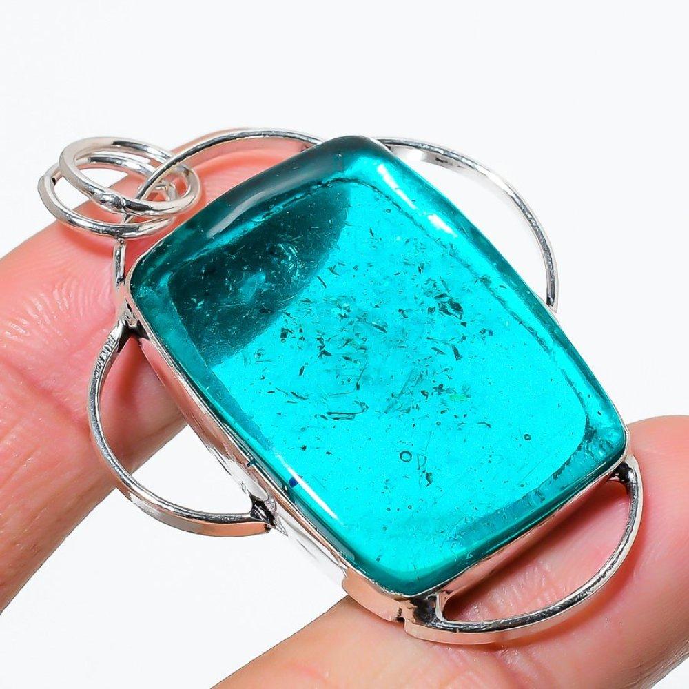 Indicolite Tourmaline Gemstone 925 Sterling Silver Jewelry Pendant 2.17" M3k27