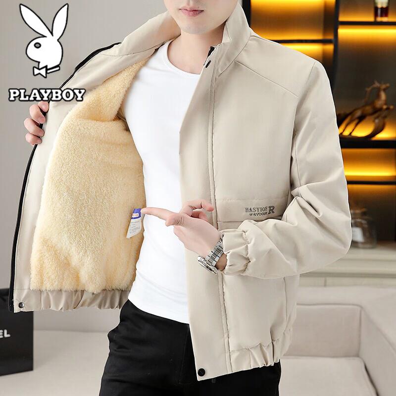 PLAYBOY Men's Fleece-Lined Stand Collar Casual Jacket