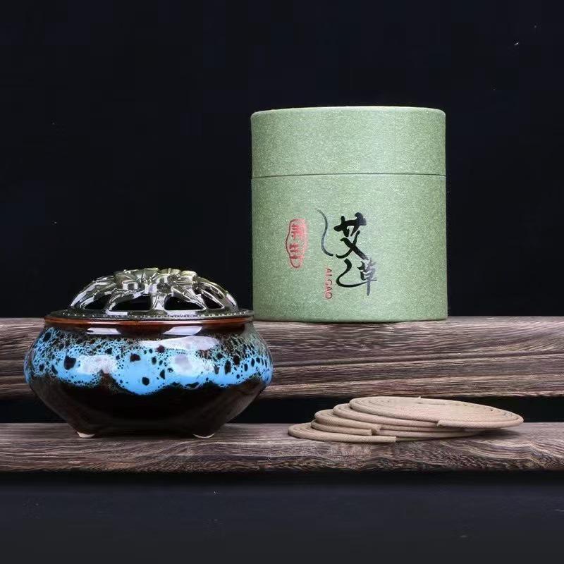4-Hour Sandalwood & Mugwort Coil Incense (120 Pcs) with Burner - Indoor Long-Lasting Scent & Toilet Deodorizer