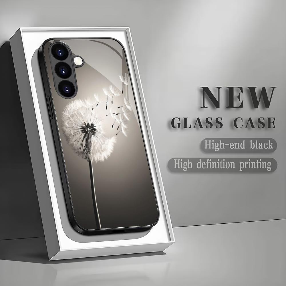 Dandelion pattern tempered glass phone case suitable for Samsung GalaxyS26 S25 S24 S23 S22 S20FE/Ultra/Plus anti drop back cover