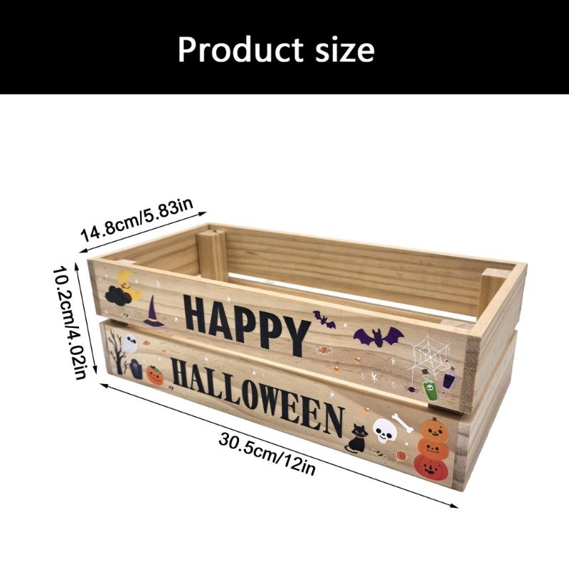 Natural Wood Candy Storage Box for Halloween Parties Durable Handcrafted Home Organization