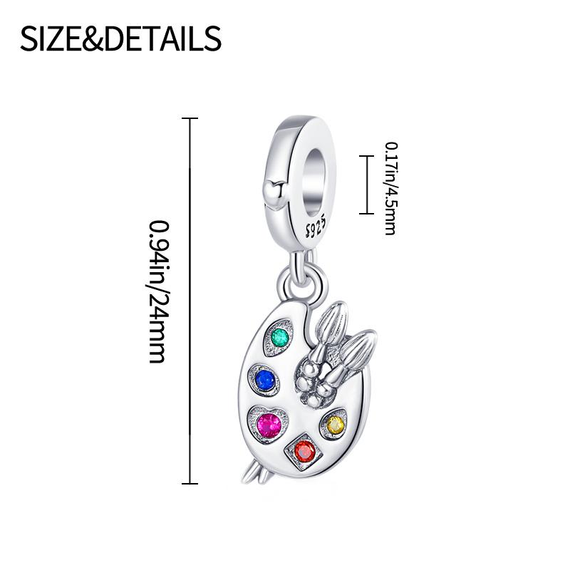 925 Silver Mode Palett Pensel Konst Berlocker Pärlor Passar för Originalarmband DIY Fint Smycke Gåva