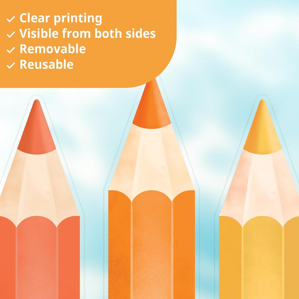 DECOWALL 27-Piece Rainbow Colored Pencil Static Window Stickers, Reusable Waterproof Glass Decals for Kids Room & Home Decor, No Adhesive, DIY Vinyl