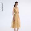 LANGZI Floral Sleeveless Shirt Collar Midi Dress