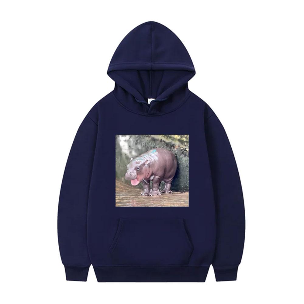 Moo Deng Funny Meme Tshirt Baby Hippo Graphic Hoodie Men Women Casual Hooded Sweatshirt Men's Oversized Fleece Cotton Hoodies