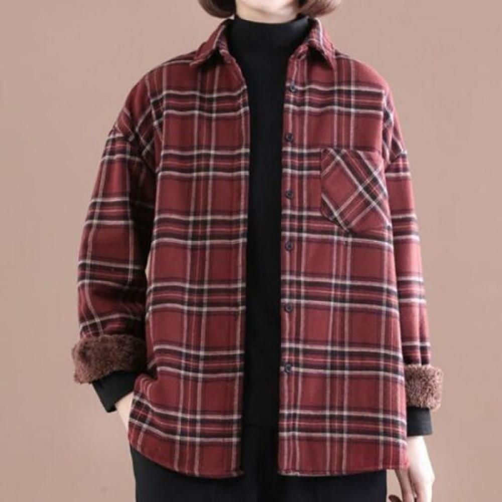 Navava Men Casual Fleece Check Long Sleeve Shirt Nb2990