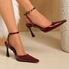 Temperament Cross One Strap Leopard Stiletto Sandals Women's Pointed Toe Shallow Heels