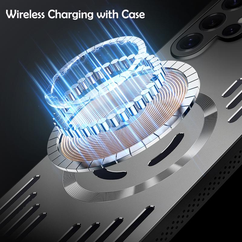 Hard Metal Heat Dissipation Magnetic Wireless Charger Cover For Samsung Galaxy S25 Plus Ultra S25Ultra Cool Protective Back Case