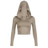 Hooded T-shirt Women's Slim Fit Long Sleeved Short Top