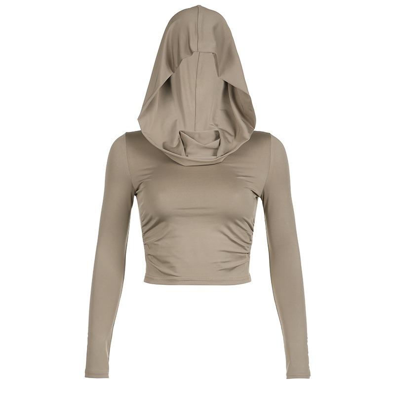 Hooded T-shirt Women's Slim Fit Long Sleeved Short Top