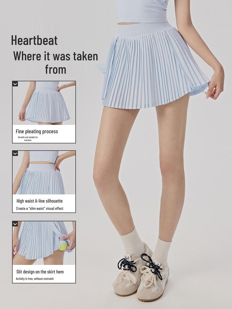 Women's High-Waisted Sports Skirt with Tennis Pocket, Accordion Pleats, Built-In Safety Shorts, and Anti-Exposure Design