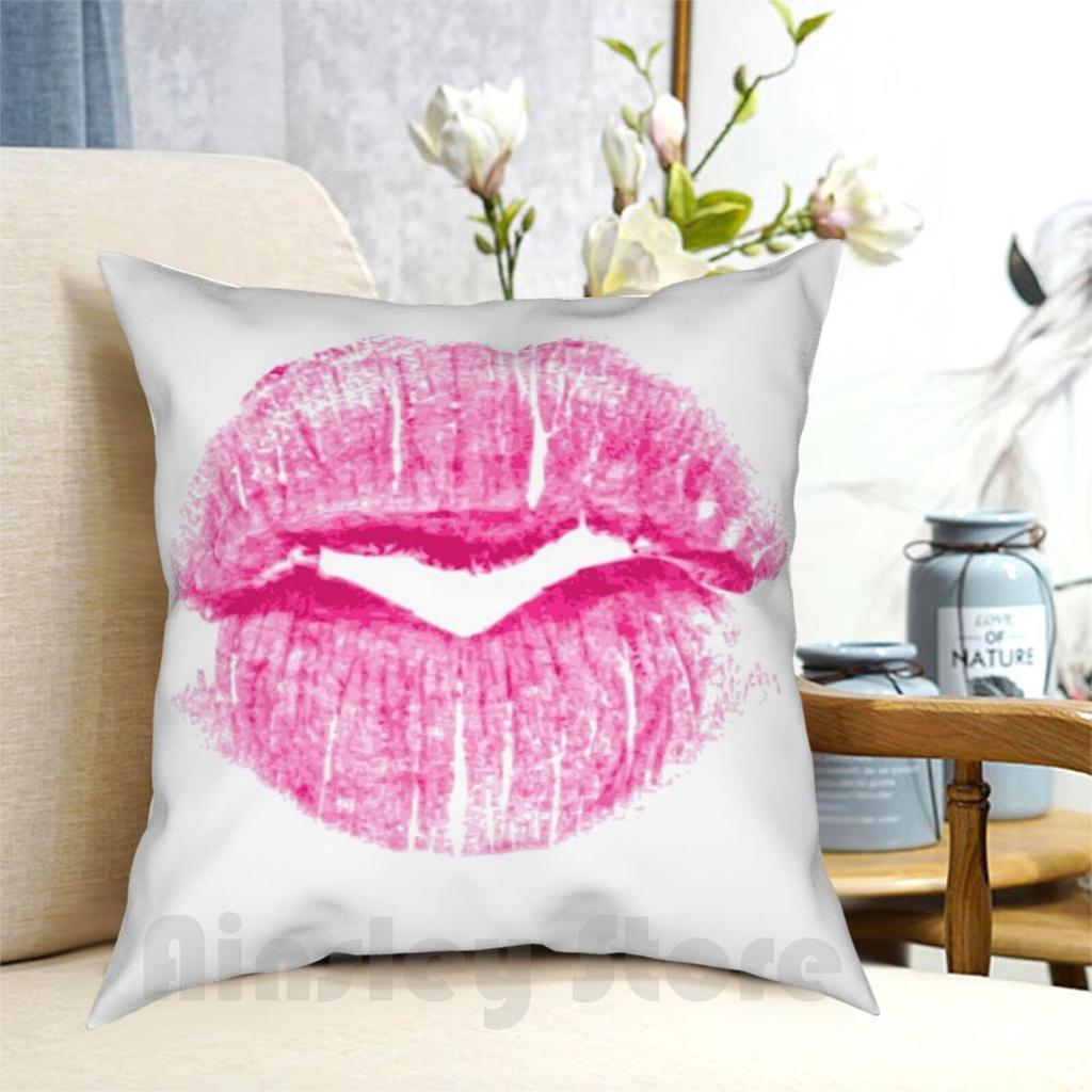 Big Pink Lipstick Imprint Pillow Case Printed Home Soft DIY Pillow Cover Kiss Lipstick Lip Pink Smooch Imprint Trace Stamp