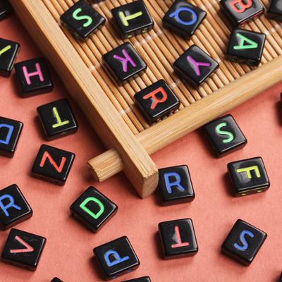 Home Party Supplies For Beads Letter Pattern 20Pcs 9*7mm Diy Double Hole Accessories Acrylic Flat Square Jewelry Making